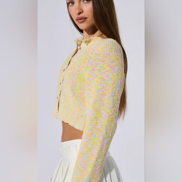 Akira Yellow Cropped Cardigan Sweater - Picture 2 of 9